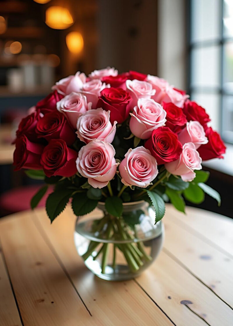 2 dozen roses of pink and red roses