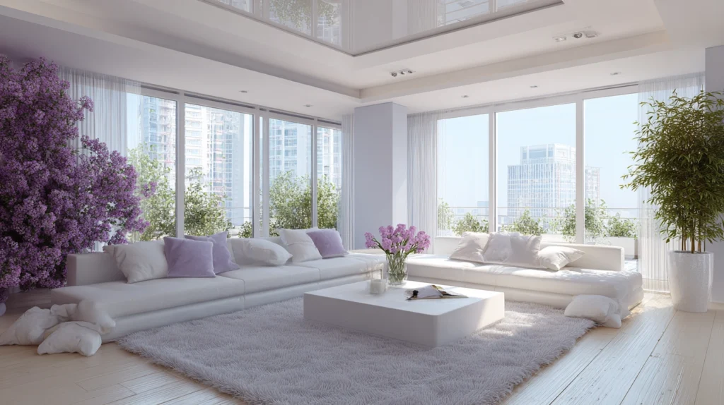 Living Room: Hi-Tech Interior Design and Perfect Flower Arrangements