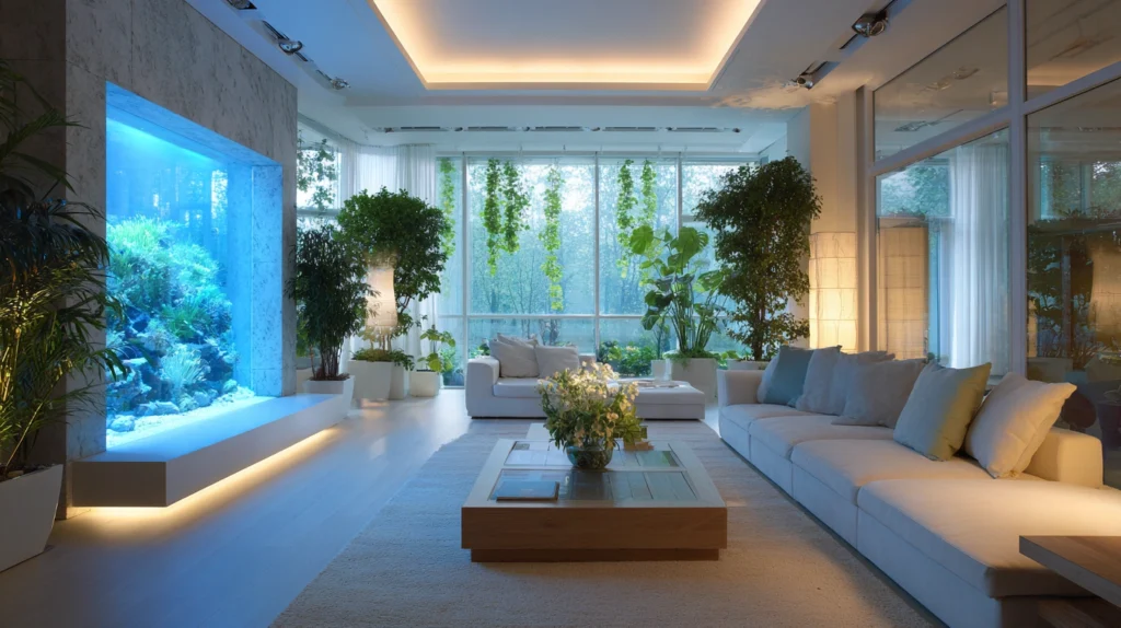 Living Room: Hi-Tech Interior Design and Perfect Flower Arrangements